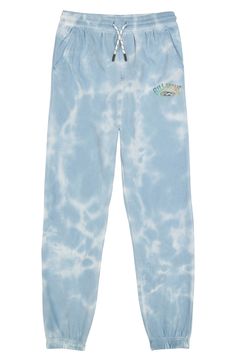 Cotton-blend fleece splashed in sky blues and cloudy whites enlivens a pair of sweatpants sporting plenty of pockets and sized for kids who like to play and relax in comfort. Elastic/drawstring waist Front slant pockets; back hook-and-loop patch pocket 60% cotton, 40% polyester Machine wash, tumble dry Imported Hand Screen Printed, Soft Hands, Soft Hand, Billabong, Screen Print, Fabric Cotton, Kids Boys, To Play, Screen Printing