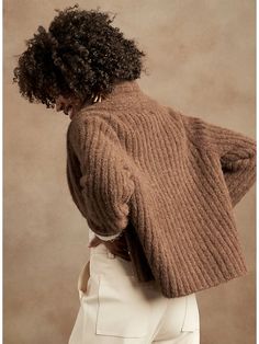 Alpaca-Blend Shawl-Collar Cardigan Sweater | Banana Republic Fall Cable Knit Sweater Coat With Shawl Collar, V-neck Mohair Outerwear For Fall, Mohair V-neck Outerwear For Fall, Mohair Outerwear For Fall, Mohair Outerwear For Fall Layering, Fall Mohair V-neck Outerwear, Cozy Shawl Collar Sweater For Fall, Fall Chunky Knit Turtleneck Cardigan, Soft Mohair Outerwear For Fall