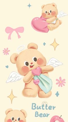 a teddy bear with angel wings and hearts on it's chest is holding a heart