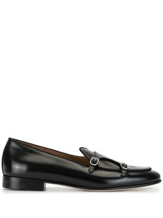 Black leather double monk strap loafers from Edhen Milano featuring a round toe, stitched panels, a branded insole and a low heel. | Edhen Milano Double Monk Strap Loafers Double Monk Strap, Monk Strap, Low Heels, Loafer Shoes, Calf Leather, Men's Shoes, Fashion Branding, Shoes Sneakers, Black Leather