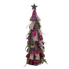 a christmas tree made out of burlocks and plaid