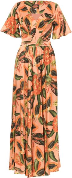 Lena Hoschek Sunset Papaya-Print Chiffon Maxi Dress Papaya Print, Wedding Shower Dress, Cherry Print Dress, Print Chiffon Maxi Dress, Lena Hoschek, Party Attire, Lemon Dress, Maxi Robes