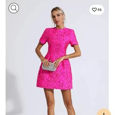 Perfect Color Bright Pink Mini Dress, Perfect Condition, Never Worn With Tags. Classy Yet Sassy, Sophisticated. Jacquard Mini Dress, Haine Diy, Mini Dress Pink, Bandage Midi Dress, Floral Shirt Dress, Puff Sleeve Dresses, Jacquard Dress, Maxi Knit Dress, Looks Chic