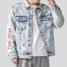 Welcome to the 2023 Spring-Summer Collection and experience true fashion elegance with the large pieced-together jean jacket! Perfectly blending vintage styles and vogue flair. this denim jacket is patterned to add a bold and unique statement to your wardrobe. Offering a distinctive buttoned closure. ripped look. and creative printed design. you'll be sure to look and feel your best in this one-of-a-kind piece.Distinctive Features: Oversized Fit: Perfect for those looking for a bold and stylish Trendy Patchwork Denim Jacket For Streetwear, Ripped Cotton Denim Jacket For Summer, Summer Streetwear Washed Denim Jacket, Summer Ripped Cotton Denim Jacket, Summer Washed Denim Jacket For Streetwear, Spring Denim Blue Jacket For Streetwear, Trendy Patchwork Denim Jacket, Oversized Trendy Cotton Denim Jacket, Trendy Distressed Cotton Denim Jacket