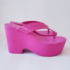 Jessica Simpson Hot Pink Platform Sandals. Never Used And In Good Clean Condition And It Was Very Good Condition And Comes From A Smoke Free Home. There Is A Couple Spots Which I Show On Pics. A Small Scratch Behind Heel And A Small Dark Spot. Size 6.5. Casual Comfort Lightweight Summer Vacation Pool Party Barbiecore. 4 Inch Heel With 2 Inch Platform. Summer Heels With Heel Strap In Polyurethane, Summer Platform Heels In Polyurethane, Platform Flip Flops For Summer, Pink Toe Post Wedge Sandals For Summer, Spring Wedge Heel Sandals, Summer Platform Sandals In Polyurethane, Summer Platform Sandals Made Of Polyurethane, Platform Sandals With Single Toe Strap, Synthetic Platform Sandals With Single Toe Strap