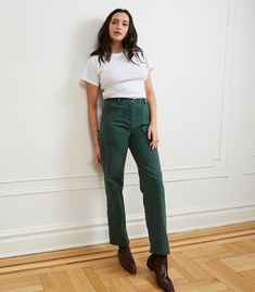 Ever want to wear a classic workwear pant, but can't get the fit right for your curves? The Long James Pants answer our quest for that work pant look, but with our classic high waist and perfect butt fit! These Long James have a longer inseam than our regular James Pants. Made from washed stretch cotton twill and featuring front and back pocket, belt loops and a button fly. FIT NOTE: The measurements below are of the actual pants. These are made with stretch fabric and will fit up to 2" bigger i High Rise Cargo Pants For Work, Mid-rise Cotton Work Pants, Fitted Mid-rise Cargo Pants For Workwear, Cotton Mid-rise Work Pants, Green Mid-rise Pants For Work, Fitted High Waist Cargo Pants For Work, Fitted High-waist Cargo Pants For Work, Straight Leg Cargo Pants With Five Pockets For Work, High-rise Cargo Pants For Workwear