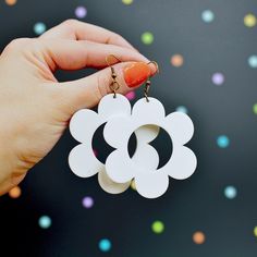 60s Style Flower Earrings | Etsy Trendy Handmade White Flower Earrings, Trendy White Handmade Flower Earrings, White Flower-shaped Trendy Earrings, Trendy White Flower-shaped Earrings, Retro White Flower Jewelry, Trendy White Earrings With Flower Charm, Trendy White Flower Earrings For Gift, Trendy White Flower Earrings As Gift, 60s Jewelry