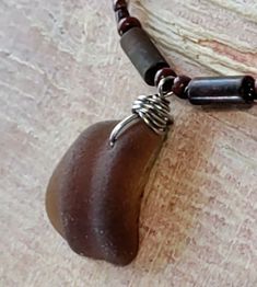 Bohemian Gift for Her Brown Sea Glass Bead Necklace Surfer Beach Hawaii Red Brown Sea, Artisan Jewelry Necklaces, Beach Hawaii, Red Sign, Sea Glass Pendant, Rustic Jewelry, Hawaii Beaches, Handcrafted Artisan Jewelry, Sea Glass Jewelry