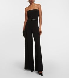 Strapless jumpsuit in black - Norma Kamali | Mytheresa Stretch Strapless Elastane Jumpsuit For Night Out, Stretch Elastane Strapless Jumpsuit For Night Out, Chic Stretch Strapless Jumpsuit For Formal Occasions, Chic Strapless Stretch Jumpsuit For Formal Occasions, Strapless Elastane Jumpsuit For Party, Elegant Full-length Stretch Jumpsuits, Elegant Evening Elastane Pantsuit, Chic Summer Strapless Elastane Jumpsuit, Chic Strapless Elastane Jumpsuit For Summer