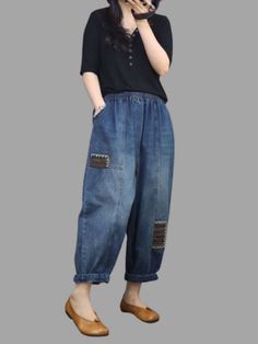 These Harem pants are made of high-quality denim material and come in a classic blue color. The pants have a natural waist and a unique loose-fitting style that flatters any body shape. Their relaxed fit makes them comfortable for all-day wear. while the nine-pant length gives them a trendy and modern look. The Harem style of these pants offers a combination of comfort and style. making them a versatile piece that can be dressed up or down for various occasions. The durable denim material ens... Satin Long Sleeve, Rust Dress, Maxi Dress Navy, Denim Material, Pant Length, Little White Dresses, Ruffled Maxi Dress, Pink Mini Dresses, Maxi Dress Blue