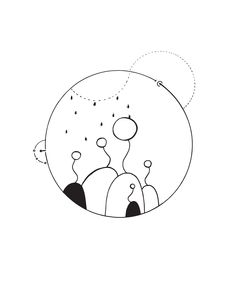 a black and white drawing of an object with dots on it's face, in the middle of a circle