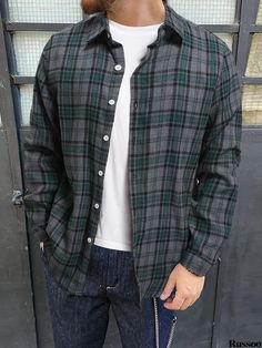 Russoo - Mens Plus Size Plaid Shirt: Stylish Oversized Casual Long Sleeve for Spring, Fall, and Winter Seasons Plus Size Plaid Shirt, Plus Size Plaid, Plaid Shirt Men, Fall Fit, Casual Long Sleeve Shirts, Oversize Fashion, Mens Plus Size, Fall And Winter, Spring And Fall