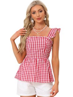 Shop Allegra K for gingham peplum top for women's summer square neck sleeveless plaid blouse you are looking for, get more women's blouses for yourelf. Order now! Free Returns! Summer Casual Style, Summer Gingham, Belly Shirts, Gingham Tops, Women's Blouses, Plaid Blouse, Top Summer, Summer Style Casual, Red Outfit