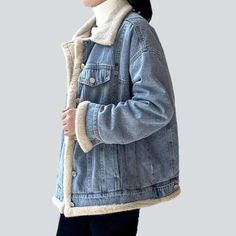 Introducing the 2023 Winter Collection's light wash winter denim jacket ââ‚?the perfect mix of enduring '90s trend and modern sophistication!Why It's Your Next Winter StapleThis established piece of outerwear is designed to bring you effortless trend and comfort. With an large silhouette and a light wash finish that creates a subtle vintage effect. this jacket is sure to make you stand out and turn heads. But it's not all about looks ââ‚?it also offers plenty of practicality. The buttoned closur Winter Denim Blue Cotton Denim Jacket, Oversized Cotton Denim Jacket For Winter, Denim Blue Cotton Outerwear For Fall, Oversized Light Blue Cotton Outerwear, Light Blue Oversized Cotton Outerwear, Washed Blue Cotton Denim Jacket For Winter, Fall Denim Blue Cotton Outerwear, Winter Denim Jacket For Streetwear, Casual Washed Outerwear For Winter