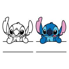 two cartoon characters sitting next to each other on top of a white surface with black lines