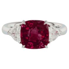 An exquisite GRS Certified 4 carat red ruby trillion cut diamond platinum ring 4 Carat Ring, Ruby Diamond Ring, 3 Carat Diamond, Ruby Diamond Rings, Platinum Diamond Rings, Jewels Rings, Contemporary Ring, Family Jewellery, Ruby Stone