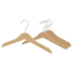 wooden clothes hangers with clips on white background