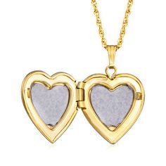 Ross-Simons - Single-Initial - 14kt Yellow Gold Heart Locket Necklace. 20". Make her day with our luxe symbol of love! Crafted in polished 14kt yellow gold, our heart locket necklace is a timeless choice for so many occasions. Suspends from a rope chain. FREE engraving of a single initial in your choice of block or script type. Springring clasp, 14kt yellow gold personalized heart locket necklace. Elegant Medallion Locket Necklace For Valentine's Day, Elegant Heart Medallion Necklace For Valentine's Day, 14k Gold Heart Pendant Locket For Anniversary, Heart Charm Medallion Jewelry For Anniversary, Valentine's Day Heart Cut Keepsake Locket Necklace, Gold Double Heart Keepsake Jewelry, Anniversary Heart Charm Locket Necklace, Open Heart Locket Jewelry For Keepsake, Anniversary Open Heart Locket Necklace With Heart Charm