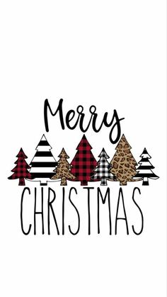 christmas trees with the words merry in black and red on them, against a white background