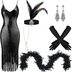 PRICES MAY VARY. Flapper Dresses and Accessories: you will receive 1 piece of black dress for women, 1 pair of earrings, 1 piece of pearl necklace, 1 piece of headwear, 1 piece of black feather boa, 1 pair of gloves, and 1 piece of plastic holder, nice combination for you to wear, you can wear them in suit or separately Delicate 1920s Costume: the black dress for women have plenty of sequins on the surface, which will shine under light, make you look more charming and attractive; And there are s Great Gatsby Party Outfit Diy, Gatsby Party Outfit Diy, Old Hollywood Outfits, Roaring 20s Outfit, Black Feather Boa, 20s Outfit, Gatsby Party Outfit, Black Dress For Women, Vintage Flapper Dress