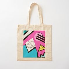 100% cotton reusable shopping carry bag with digital print on one side. Original 80s Memphis Design Pattern by stayrad. ©2020 Graphic Print Tote Bag For Streetwear, Trendy Graphic Print Canvas Bag For Shopping, Trendy Rectangular Canvas Bag With Graphic Print, Retro Canvas Shopping Tote Bag, Trendy Graphic Print Canvas Tote Bag, Retro Canvas Tote Bag For Shopping, Graphic Print Tote Canvas Bag For Shopping, Retro Bags With Graphic Print For Daily Use, Retro Graphic Print Canvas Tote Bag