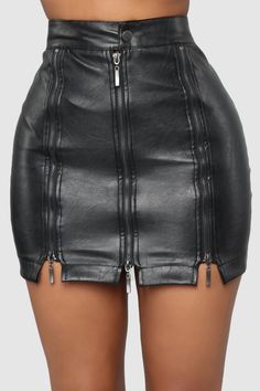 Black Casual Solid Patchwork Zipper Skinny Conventional Solid Color Skirts Latex Mini Skirt, Club Skirts, Skirt Streetwear, Pu Skirt, Party Rock, Pencil Skirt Black, Black Mini Skirt, Trend Fashion, Leather Mini Skirts