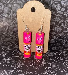 Mini Brands Strawberry Push Pop collectibles made into fun earrings! Cute Fun Earrings, Pill Earrings, Wacky Earrings, Silly Earrings, Weird Earrings, Crazy Earrings, Teacher Earrings, Funny Jewelry, Ears Pierced