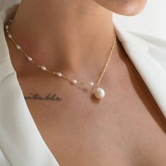 Everyday Simple 14k Gold Jewelry, Minimalist White Chain Necklace For Everyday, Dainty White Pearl Chain Jewelry, Simple 14k Rose Gold Filled Jewelry, Simple Rose Gold 14k Gold-filled Jewelry, Simple 14k Gold Necklace With Adjustable Chain, Dainty White Single Strand Chain Necklace, Dainty Single Strand White Chain Necklace, Classic 14k Gold Drop Necklace