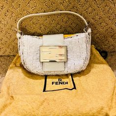 Vintage Condition With Some Flaws. But Clean And Functional. It Is A Beautiful And Delicate Bag. Rare And Hard To Find Come With Dust Bag. See Pictures For Condition. Fendi Mini Croissant Bag, Fendi Vintage Baguette, Fendi Tiny Bag, Mini Croissant, Fendi Multicolor Bag, Vintage Fendi Crossbody Bag, Mini Croissants, Vintage Fendi, Sequin Mini