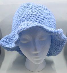 Hand crochet by me! Fits an average to large-sized head, but will fit a smaller head for an oversized look! Crochet Bucket, Crochet Bucket Hat, Blue Crochet, Bucket Hats, Pastel Blue, Hand Crochet, Caps Hats, Bucket Hat, Accessories Hats