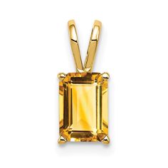 14k yellow gold 7x5mm emerald cut citrine pendant xp420ci November Stone, November Birthstone Jewelry, Citrine Pendant, Citrine Earrings, Garnet Pendant, Elegant Pendant, Bezel Pendant, Yellow Stone, Citrine Stone