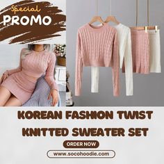 Elevate your fashion game with our Women's Korean Fashion Twist Knitted Sweater Set! 🌟👚 This set is designed to keep you stylish and cozy. Step into the world of Korean-inspired fashion with confidence. Get yours now and make a chic statement! #KoreanFashion #ChicStyle #OnlineShopping #UpgradeYourWardrobe #CozyKnits #ConfidentlyStylish #SweaterSet #EverydayElegance #FashionForward #ChicStatement #KoreanStyle #StepConfidently Casual Knit Sets For Winter, Casual Ribbed Sets For Fall, Winter Long Sleeve Knit Sets, Winter Knit Long Sleeve Sets, Trendy Long Sleeve Sets For Fall, Trendy Long Sleeve Fall Sets, Knit Long Sleeve Sets For Fall, Cozy Fitted Sets For Winter, Cozy Fitted Winter Sets