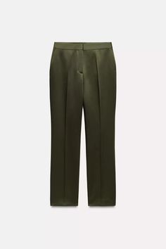 SATIN EFFECT PANTS - Dark green | ZARA United States 2024 Wishlist, Satin Trousers, Shorts Co Ord, Cardigan Sweater Dress, Anorak Jacket, Leather Shirt, Blazer Vest, High Waisted Trousers, Trouser Jeans