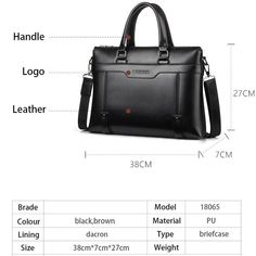 SPECIFICATIONSsize: 38*7*27 cmStyle: CasualShape: SatchelsPattern Type: SolidOrigin: CN(Origin)Occasion: VersatileModel Number: 10Main Material: PULining Material: polyesterInterior: Interior Zipper PocketInterior: Cell Phone PocketInterior: Computer InterlayerInterior: Interior CompartmentInterior: Interior Slot PocketHardness: SoftGender: MENExterior: Silt PocketClosure Type: zipper Large Capacity Shoulder Bag Briefcase For Business, Large Capacity Business Laptop Shoulder Bag, Large Capacity Business Briefcase Shoulder Bag, Large Capacity Shoulder Briefcase For Business, Black Leather Laptop Bag With Large Capacity, Large Capacity Black Shoulder Bag, Black Laptop Bag With Zipper For Business Trips, Black Laptop Bag With Zipper For Daily Use, Black Laptop Bag With Zipper Closure For Daily Use