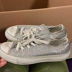 Glitter Rainbow Converse. Size 6 In Women’s. Good Condition. Never Worn But The Toes Are Dirty. Casual Shimmer Sneakers With Round Toe, Casual Silver Sparkling Sneakers, Casual Sneakers With Glitter Accents For Party, Party Sneakers With Glitter Accents, Casual Party Sneakers With Glitter Print, Casual Glitter Converse Sneakers, Casual Party Sneakers With Glitter Accents, Casual Sequin Sneakers With Round Toe, Rainbow Converse