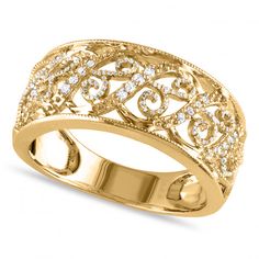 Wedding Rings Antique, Wide Diamond Bands, Filigree Diamond Ring, Antique Gold Rings, Stunning Diamond Rings, Rings Antique, Diamond Jewelry Set, Antique Wedding Rings, Gold Diamond Band