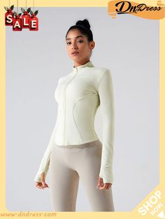 Mock Neck Zip Up Active Outerwear Fitted Solid Tops With Stand Collar, Fitted Solid Color Top With Stand Collar, Fitted Sportswear Tops For Winter, Fitted Winter Sportswear Tops, Winter Fitted Sportswear Tops, White Crew Neck Stretch Outerwear, Snug Fit Sports Tops For Winter, Winter Yoga Fitted Tops, Fitted Yoga Tops For Winter