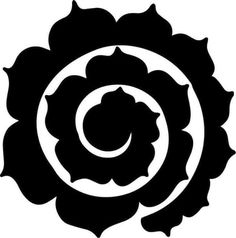 a black and white silhouette of a flower with petals in the center, on a white background