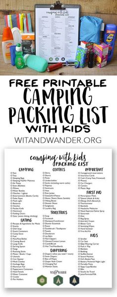 the free printable camping packing list for kids