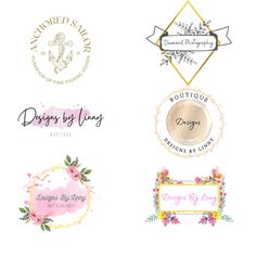 four different logos with flowers and leaves on the bottom one is for boutiques by design