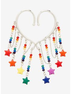 Sweet Society Rainbow Star Ear Cuff Set Multicolor Dangling Charms Jewelry For Party, Multicolor Jewelry With Dangling Charms For Party, Trendy Metal Dangle Body Jewelry, Nickel-free Rainbow Jewelry For Party, Rainbow Party Jewelry With Dangling Beads, Star-shaped Metal Jewelry With Dangling Charms, Bohemian Multicolor Star-shaped Jewelry, Bohemian Rainbow Metal Jewelry, Multicolor Star Charm Jewelry For Party