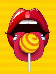 an image of a woman's lips with a lollipop in her mouth