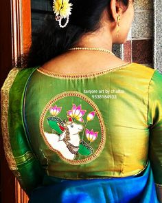 Painting On Blouse, Brocade Blouse Designs, Silk Painting Techniques, Peacock Embroidery Designs