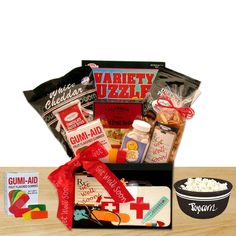 the gourmet hamper is packed with snacks, condiments and more