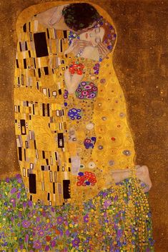 the kiss by klimt painting print on wrapped canvas, 18x16 inches