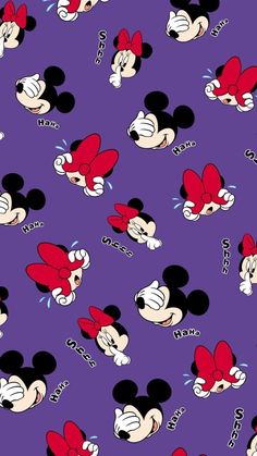 mickey mouse pattern on purple background with red and white ears, eyes, and nose