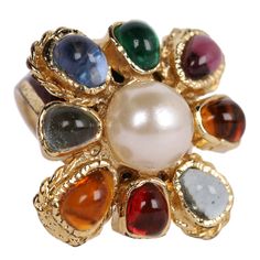 Authentic Chanel Gold Gripoix Faux Pearl Ring. Gorgeous! Ultra rare investment piece. Marked: 05P Made in France Size 6 The front measures 1" x 1"and fits flat across your finger. The ring is very comfortable and pretty. Multicolor Cabochon Rings For Formal Occasions, Formal Multicolor Cabochon Rings, Designer Jeweled Jewelry Gift, Designer Gemstone Ring Jewelry, Designer Gemstone Ring, Designer Cabochon Jewelry As A Gift, Designer Cabochon Jewelry Gift, Designer Cabochon Jewelry As Gift, Designer Cabochon Jewelry For Gifts