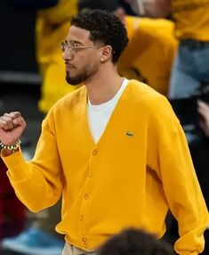 Tyrese Haliburton Cardigan Yellow Cardigan Outfit, Yellow Cardigan Outfits, Deadpool Jacket, Tyrese Haliburton, Video Game Outfits, Dc Style, Outfit Male, Shearling Jacket Women, Designer Jackets For Men