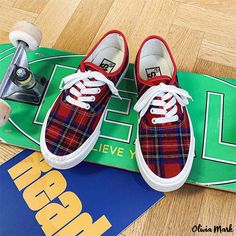 Olivia Mark - Red Plaid Low-Top Canvas Sneakers Canvas Shoe, Shoe Sole, Canvas Sneakers, Red Plaid, Olivia Mark, Canvas Shoes, Low Top, Plaid, Heels