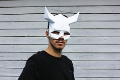 Demon Half MASK with horns -  Papercraft printable  DIY half face mask for kids and adults.   Halloween Low Poly 3D Mask  Aware that you are buying the instructions and template only, so you also need a printer, glue, paper, and scissors. Remember, you can make your own color choice by buying colored paper or cardboard. Or after you build a sculpture you can paint or draw on it whatever you want. You will enjoy the building process as much as your finished sculpture. If you are interested in Pre Mask With Horns, Face Mask For Kids, Masque Halloween, 3d Mask, Papercraft Printable, Building Process, Half Mask, Face Masks For Kids, Half Face Mask